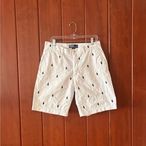 Ralph Lauren White Shorts with Navy Polo Player Embroidery